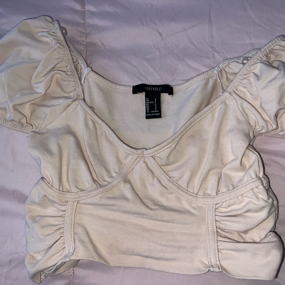 Forever 21 Cream Puff Sleeve Crop Top